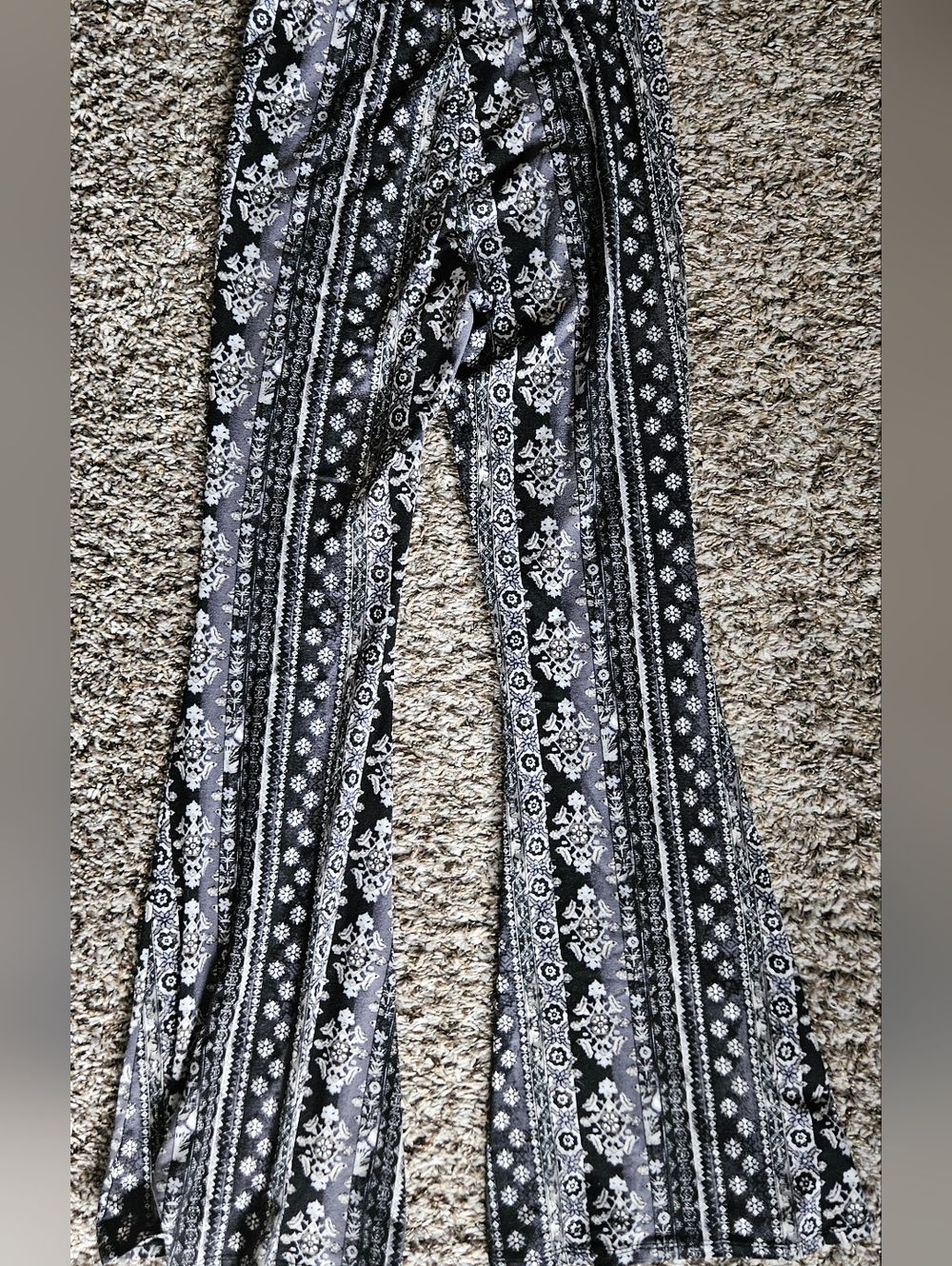 Bear Dance Black and White Boho Wide-Leg Pants